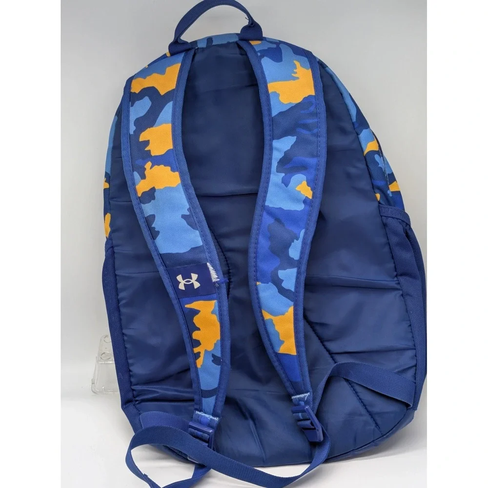 Under Armour Hustle Sport Storm Backpack Blue Yellow Camo Laptop School Travel